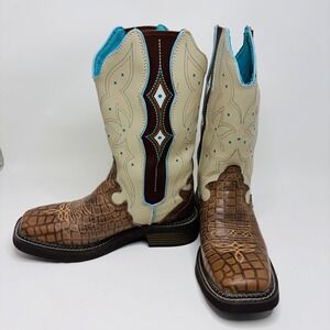 Justin Gypsy Womens 6.5 B Brown Croc Print Square Toe Western Boots L9516